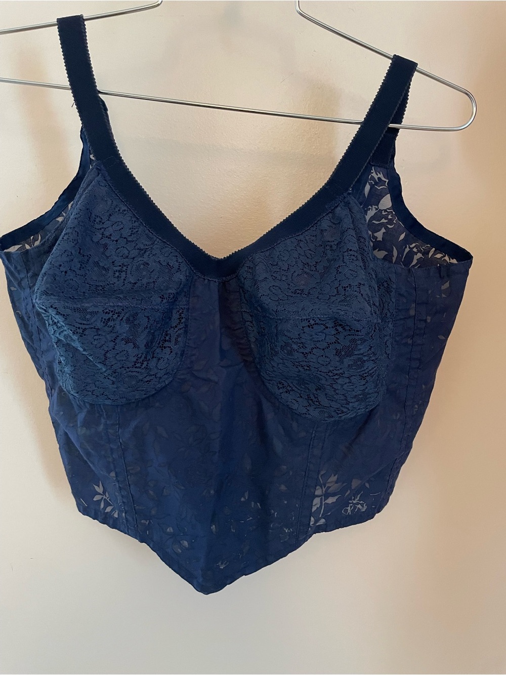 Navy Vintage Lace Longline Bullet Bra Top Bustier Made in Spain Soras Size 38 DD